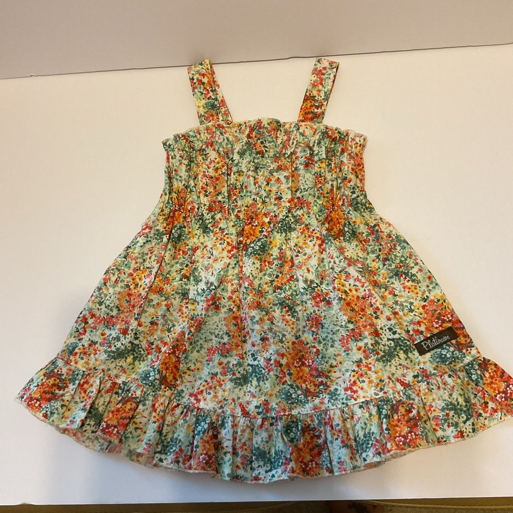 Matilda Jane Platinum 8/10 Handcrafted Orange & Green Floral Boho Ruffle Dress 2